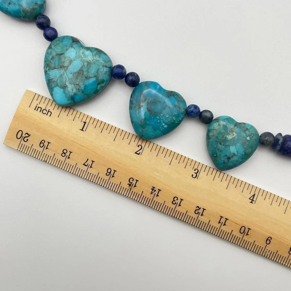Vintage Jay King Turquoise Lapis Reversible Heart Beaded Necklace DTR Mine Finds